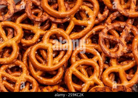 Salt pretzels, top view, full frame Stock Photo