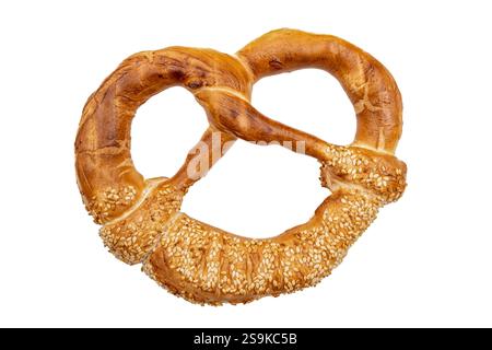 Twisted pretzel braided with sesame seeds, traditional snack in Romania Stock Photo