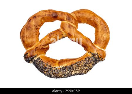 Twisted pretzel braided with poppy seeds, traditional snack in Romania Stock Photo