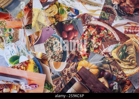 pages from magazines printed with food Stock Photo