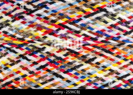 striped multicolored fabric, macro view Stock Photo