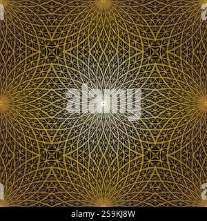 Geometric gold lace seamless pattern. Arabic tile lattice vector background. Stock Vector