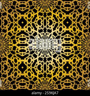 Geometric gold lace seamless pattern. Arabic tile lattice vector background. Stock Vector