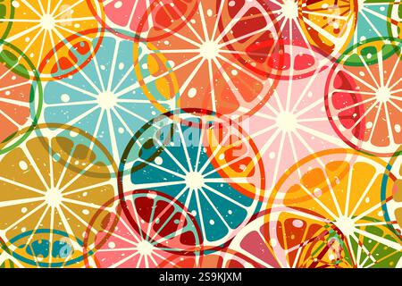 Citrus slices  riso template. Fresh citrus fruit vector seamless pattern. Stock Vector