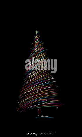 Stylized Christmas tree sketch, vector template Stock Vector