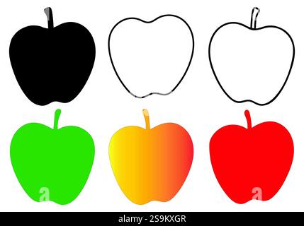 Black, Green, Red, and Gradient Apples Stock Vector
