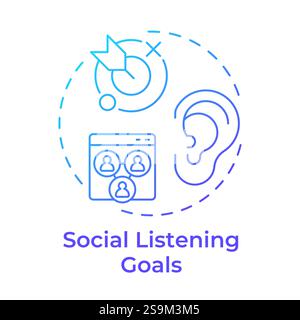 Social listening goals blue gradient concept icon Stock Vector