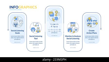 Social listening analyzing rectangle infographic vector Stock Vector