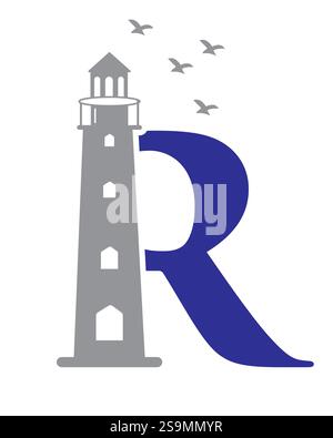 Initial Letter R Light House Logo Design Vector Template Stock Vector