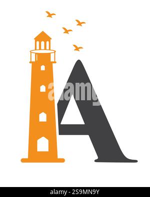 Initial Letter A Light House Logo Design Vector Template Stock Vector
