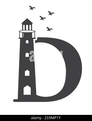 Initial Letter D Light House Logo Design Vector Template Stock Vector
