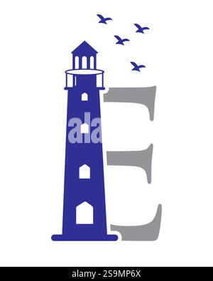 Initial Letter E Light House Logo Design Vector Template Stock Vector