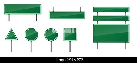 Green road signs collection Stock Vector