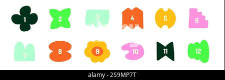 Cute doodle drawing bullet points 1 to 12. Stock Vector