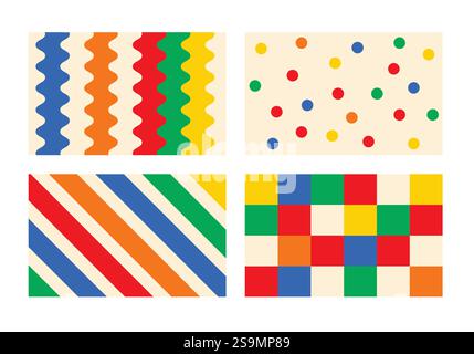 Retro colored geometric abstract background set Stock Vector