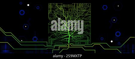 Connecting nature and technology through circuitry and trees Stock Vector