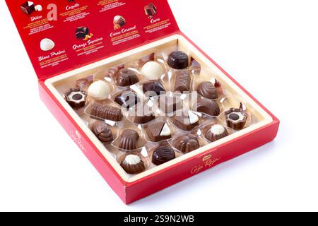 Nestle chocolate red box isolated on white background Stock Photo