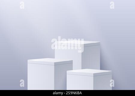 Cube blocks scene in 3d minimalistic style on light background. Showcase, display mockup for products. Vector illustration. Stock Vector