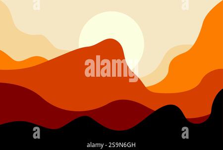 Mountain With Sun Vector Illustration Background. Mountain Papercut Stock Vector