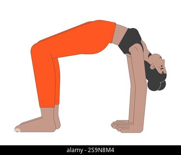 African american woman in bridge yoga pose 2D cartoon character Stock Vector