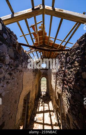 Ruins of Ex semaforo di Capo Sperone, an old lighthouse on the southern tip of the Isola di Sant'Antioco island, built in 1887. Stock Photo