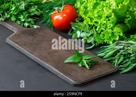 Green leaf various vegetables, organic vegetarian healthy food dieting concept, mixed salad products Stock Photo