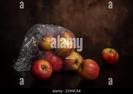 Close-up of apples in a plastic bag Stock Photo