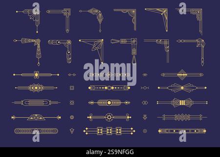 Art deco corners. Elegant decorative frame border elements, luxury calligraphic graphic design collection for certificate, invitation. Vector set Stock Vector