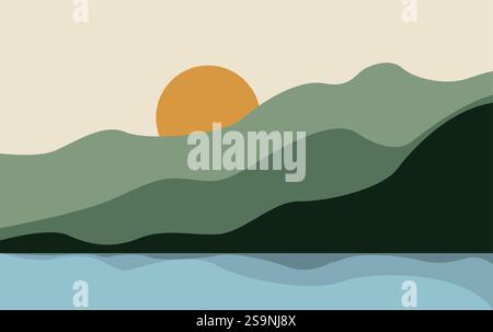 Mountain and beach With Sun Vector Background Stock Vector