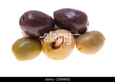 marinated olives isolated on white background Stock Photo
