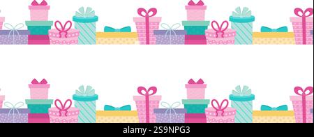 Gift boxes flat vector seamless border Stock Vector