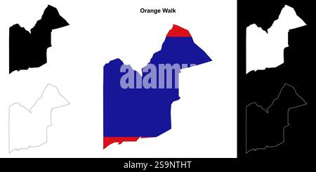 Orange Walk district outline map set Stock Vector