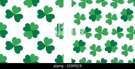 Abstract Shamrocks Seamless Pattern in monochrome green. St Patrick Day greeting background concept. Isolated Vector Wrapping, wallpaper, thematic cards or web promo leaflets, banners, print materials Stock Vector