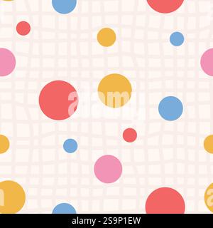 Polka dots seamless pattern. Circle confetti endless background. Birthday round elements repeat cover. Colorful chaotic spots continuous ornament. Sur Stock Vector