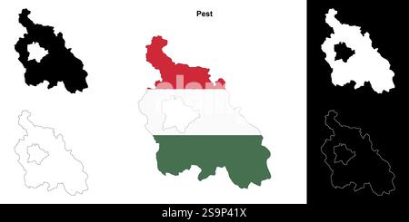 Pest county outline map set Stock Vector