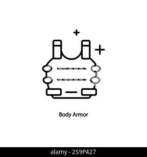 Bulletproof vest, Body armor line icon, outline vector sign, linear pictogram isolated on white. Symbol, logo illustration Stock Vector