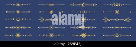 Mystic decoration lines. Ornamental frame divider minimalist elegant text border with floral accents, astrological calligraphic dividers ornate boho Stock Vector