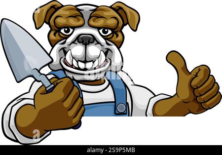 Bulldog Bricklayer Builder Holding Trowel Tool Stock Vector