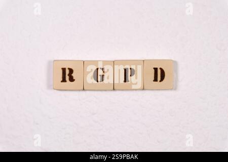 RGPD acronym on wooden blocks, symbolizing data protection regulation Stock Photo