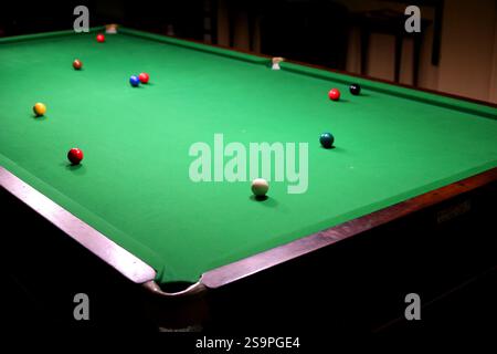 General views of a snooker table in Chichester, West Sussex, UK. Stock Photo