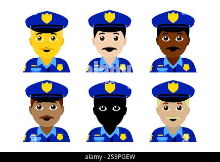 Black silhouette police officer cartoon character design flat vector ...