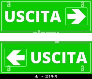 Green uscita signs with arrows on a white background (trad exit) Stock Vector
