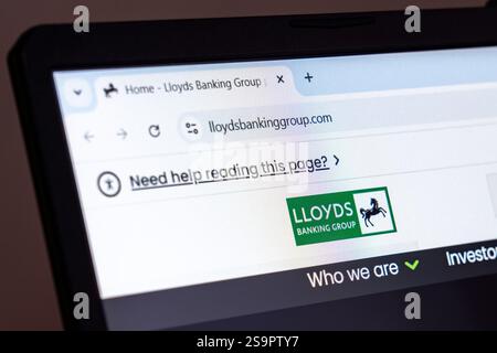 New York, USA - January 22, 2025: Lloyds Banking Group website displayed on laptop screen showcasing financial services and corporate information Stock Photo