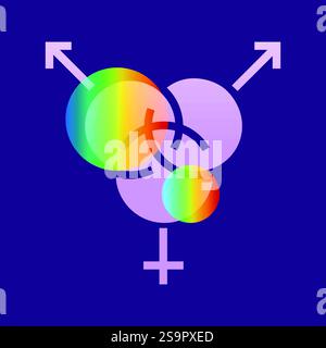 Bisexuality glassmorphism illustration. LGBT society.  Transparency blur elements. Stock Vector
