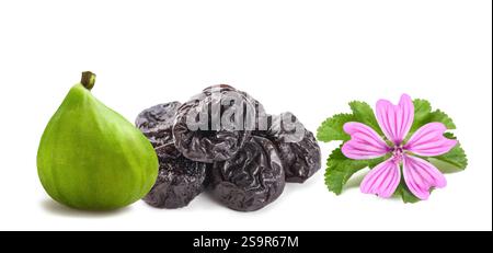 Mallow, fig and Dried plums isolated on white Stock Photo
