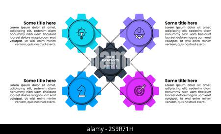 Infographic template with icons and 4 options or steps. Gears. Can be used for workflow layout, diagram, banner, webdesign. Vector illustration Stock Vector