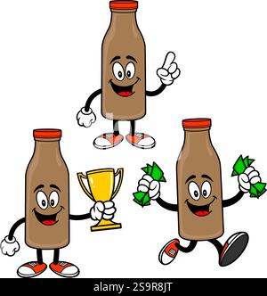 Chocolate Milk Mascot Set, Hand Drawn Vector illustrations, Isolated On Transparent Background Stock Vector
