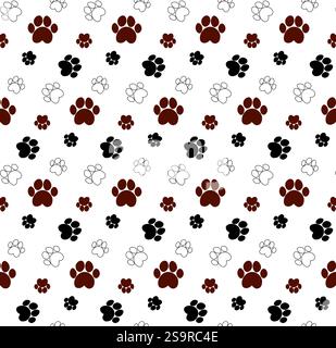 Dog Paw Cat Paw puppy foot print kitten vector Seamless Pattern wallpaper background Stock Vector