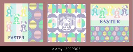 Easter Eggs Bunnies Geometric Minimalist Art Cards Stock Vector