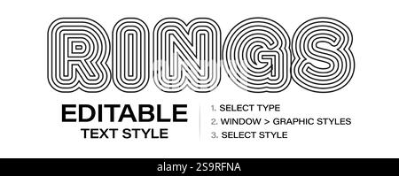 Layered outline text effect, editable graphic style, modern retro style with dynamic lines for standout logo, editorial headlines, trendy poster Stock Vector